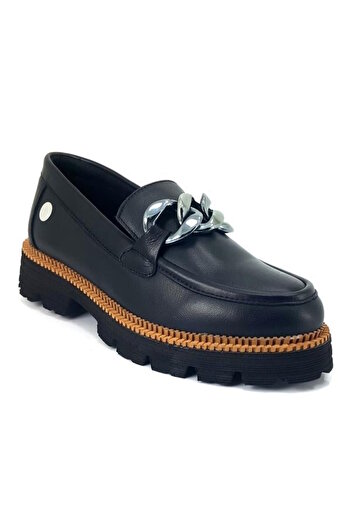 Mammamia D24Ka-6060 Black Women's Leather Loafer Shoes