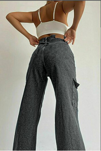 Trn JNS Iza Smoked Snow Cargo Loose No Back Pocket Lycra Super High Waist Jean παντελόνι