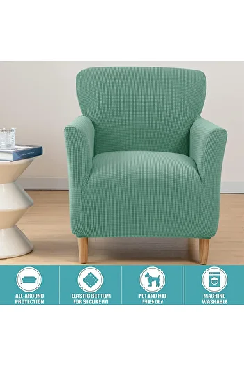 ÖZMAKAN 1 Piece Single Lycra Quality Sofa Cover - Washable Square Patterned Armchair Cover