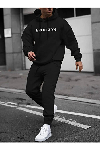 pandy Σετ μαύρης φόρμας Unisex με στάμπα Oversize