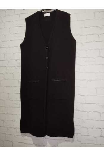 anne moda ankara winter, 1st quality steel, acrylic knitted, 2 pockets, 3 buttons, V-neck extra long knitwear vest