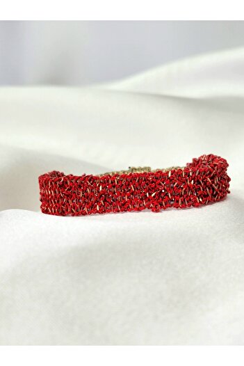 Eva Takı Red Chain Woven Cord Handmade Authentic Bracelet