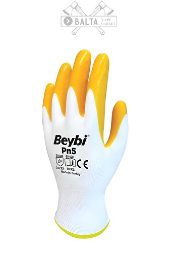Beybi Pn5 Nitrile Gloves with Polyester Lining No:10 XL Size Work Gloves 12 Pcs