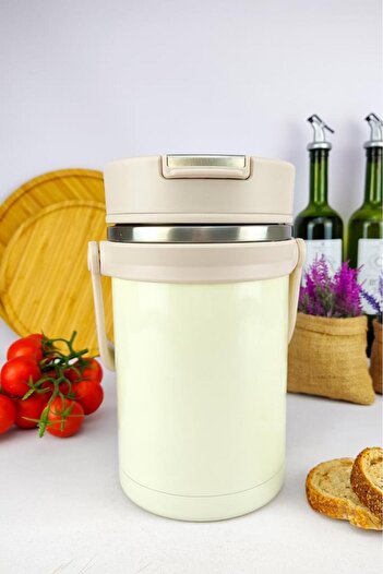 Digithome Paslanmaz Çelik Hazneli Yemek Termosu 2200 ml Krem - Yk1413 C320.025