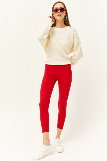 Olalook Women's Red Thick Corded Raised Tights TYT-19000077
