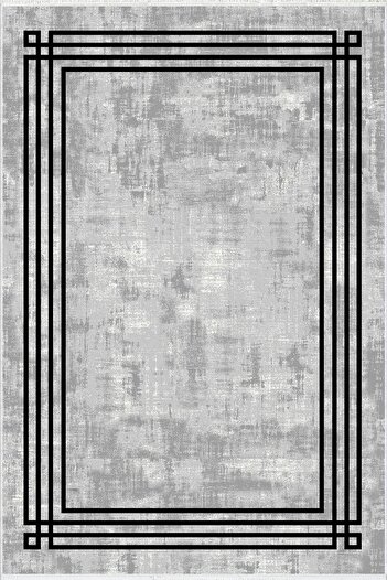 10 Post Online Salon Halısı Modern Çizgili Gri Siyah Kaydırmaz Kesme Yıkanabilir Ince Halı Tüysüz Kilim
