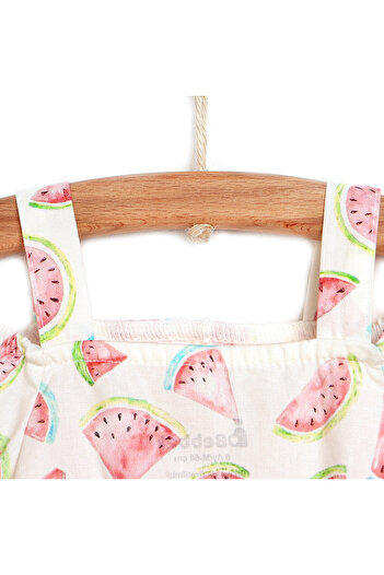 Bebbek Kız Bebek Barbatöz Watermelon Modelli Yaka Patiksiz Paça İp Askılı Beyaz