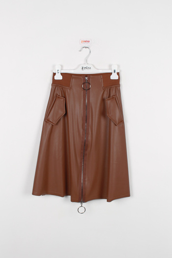 incity Girl's Pockets, Zippered Front, Below the Knee Faux Leather Skirt