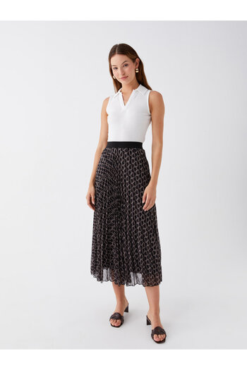 LC Waikiki Patterned Pleated Chiffon Women's Skirt with Elastic Waist