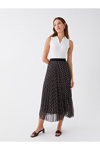 LC Waikiki Patterned Pleated Chiffon Women's Skirt with Elastic Waist