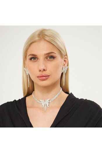 Flaner Paris Aksesuar Butterfly motif choker necklace and earrings set