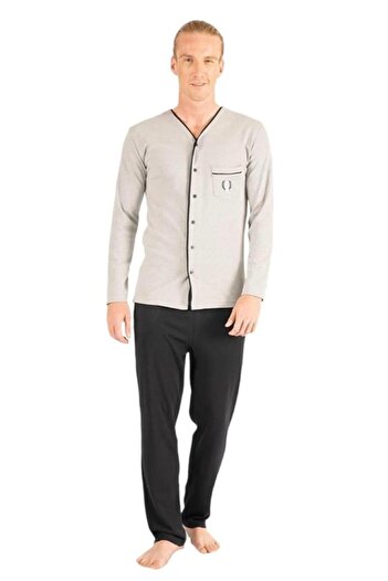 Estiva Cotton Winter Long Sleeve Front Buttoned Men's Pajamas Set