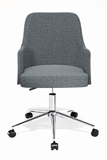 HAUSEBOX Louis Silinebilir Keten Kumaş - Ofis Çalışma Koltuğu & Sandalyesi (GRİ/KROM METAL AYAK)