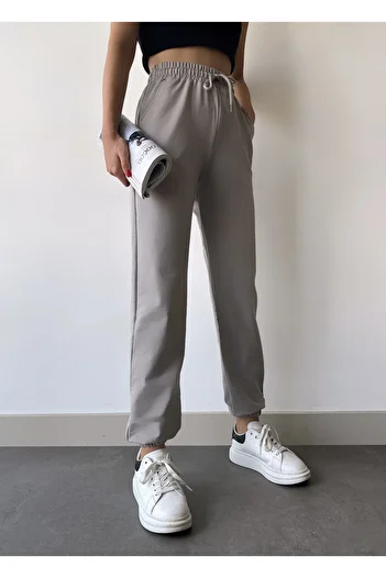 schlank Γυναικείο ασημί γκρι ψηλόμεσο Jogger φούτερ με ελαστικά πόδια