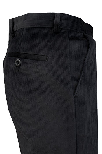 Varetta Men's Black Velvet Thin Ribbed Classic Cut Pocket Trousers
