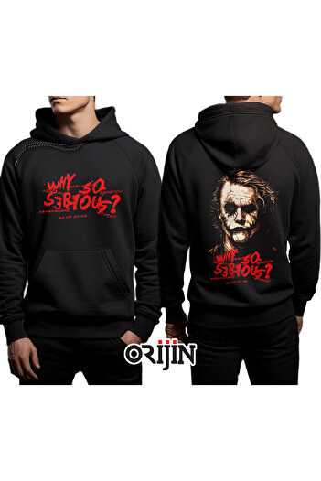 Orijin Tekstil Joker Why So Serious εμπρός και πίσω με στάμπα μαύρη φούτερ με κουκούλα