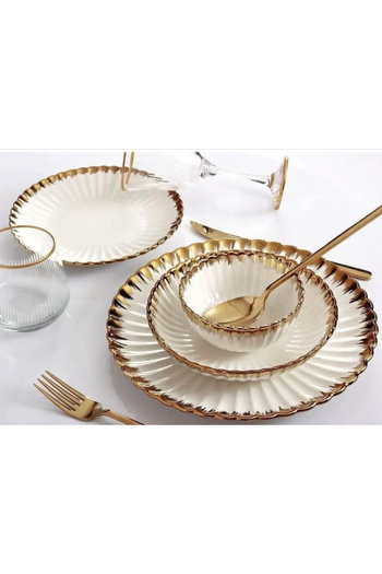 decovien Papatya 24 Parça Porselen Gold 6 Kişilik Yemek Takımı