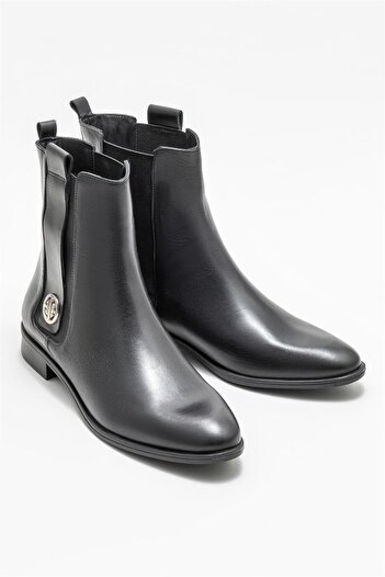 Elle Shoes Siyah Deri Kadın Klasik Düz Bot