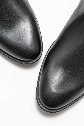Elle Shoes Siyah Deri Kadın Klasik Düz Bot