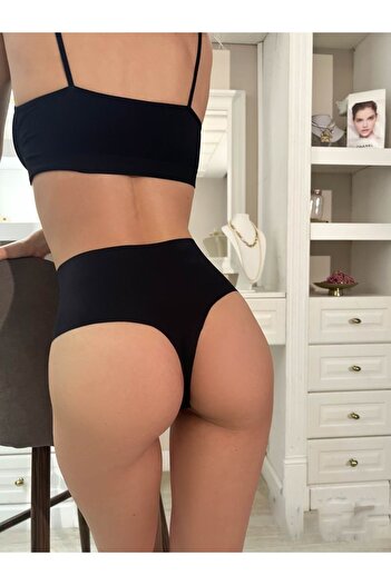 MİSTİRİK Arpina Black Laser Cut Slip Underwear - Trace-Free String Model
