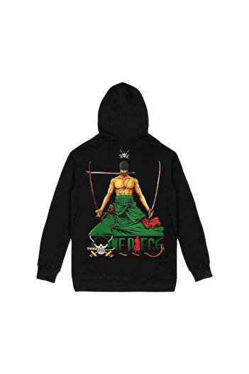 Orijin Tekstil One Piece Roronoa Zoro μπλούζα με στάμπα μπροστά και πίσω με μαύρη κουκούλα