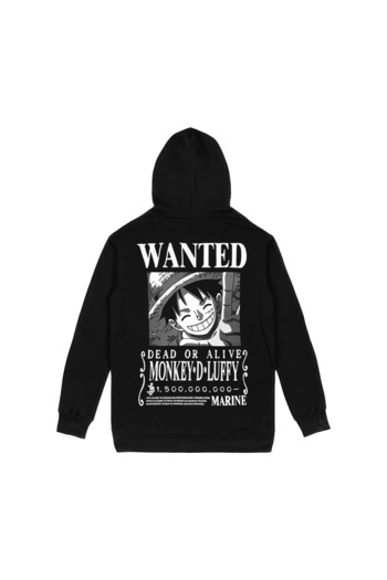 Orijin Tekstil One Piece Monkey D. Luffy Wanted Μαύρο φούτερ με στάμπα μπροστά και πίσω