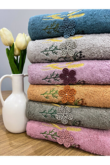 AYHANHOME 6-Piece 3D Embroidered Colored Dowry Holder 30x50 Kitchen Towel Set