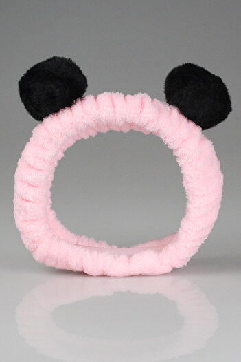 Toyaş Pink Black Pompom Plush Bandana Makeup Spa Hair Band