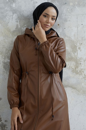 InStyle Avery Tunnel Laced Leather Cape - Tan
