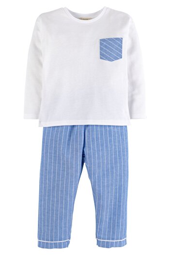 İdilbaby&Mamino İDİLBABY&MAMİNO costum de pijama cu dungi albastre pentru băiat