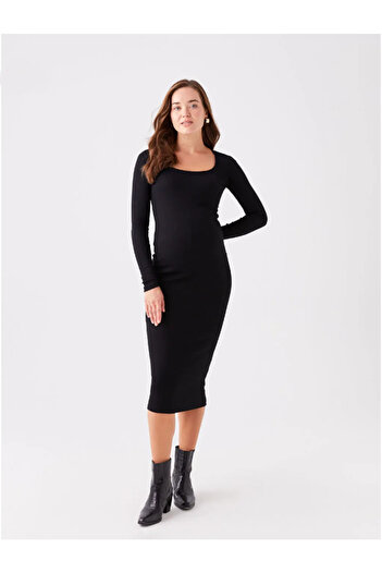 LC Waikiki LCWAIKIKI Maternity U Yaka Düz Uzun Kollu Hamile Elbise