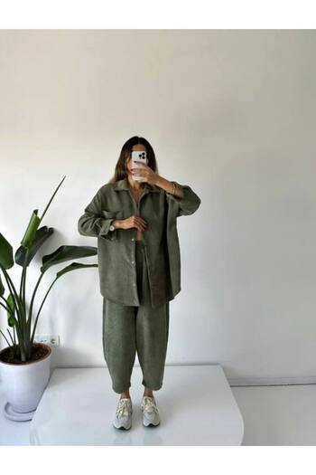 buqre's moda Σετ πουκάμισο με βελούδινο ριγέ καρότο