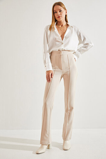 Bianco Lucci Women's Çimalı Palazzo Scuba Fabric Trousers