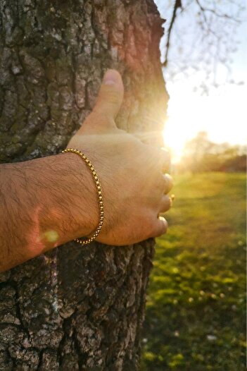 The Collection Unisex Örme Arnavut Zinciri Kararmaz Gold Çelik Bileklik