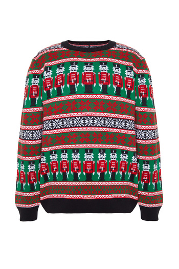 Trendyol Collection Többszínű Regular Fit Crew Neck karácsonyi kötött pulóver TMNAW24KZ00070