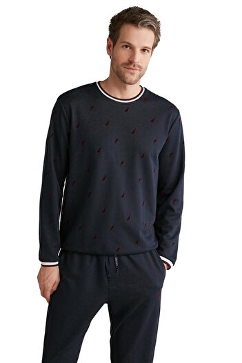 Nautica Men's Lux Mood Long Sleeve Navy Blue Pajama Set