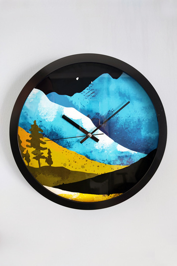 Blackframe - Minimalist Style - Blue Landspace 29.5cm Real Front Glass Wall Clock
