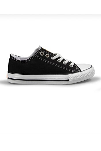 M.P. Black and White Short Canvas Fabric Lace-up Walking Shoes