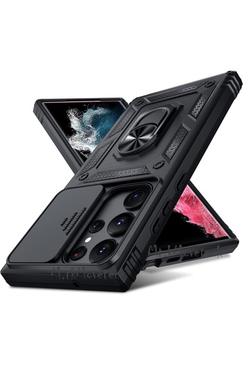 m.tk moveteck Samsung Galaxy S23 Ultra Case Camera Protection Sliding Ring Armor Military Armor Tank Stand Case