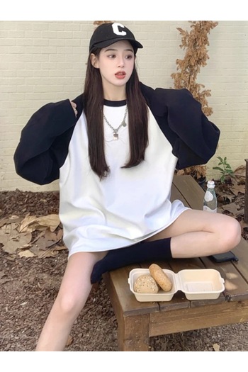 Köstebek Λευκό Basic Casual (Unisex) φούτερ με μαύρα μανίκια Raglan