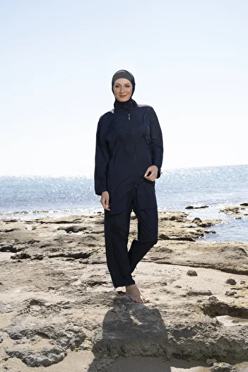 Estiva Women's Fully Covered Pants Zippered Hijab Swimsuit