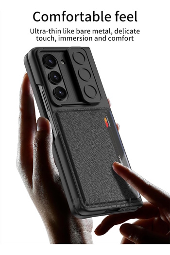 m.tk moveteck Case for Samsung Galaxy Z Fold 5 with Camera Protection Sliding Business Card 360 Leather Wallet Cover with Card Holder