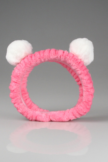 Toyaş Pink and White Pompom Plush Bandana Makeup Spa Hair Band