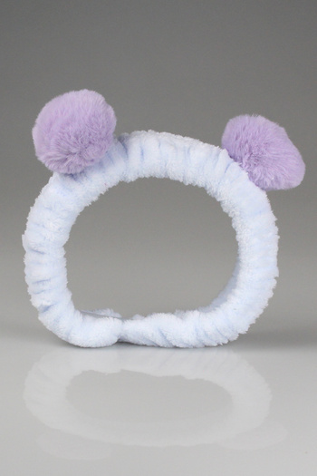 Toyaş Light Blue Lilac Pompom Plush Bandana Makeup Spa Headband