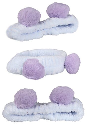 Toyaş Light Blue Lilac Pompom Plush Bandana Makeup Spa Headband