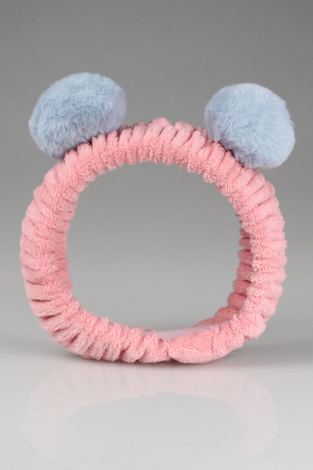 Toyaş Dusty Rose Blue Pompom Plush Bandana Makeup Spa Hair Band