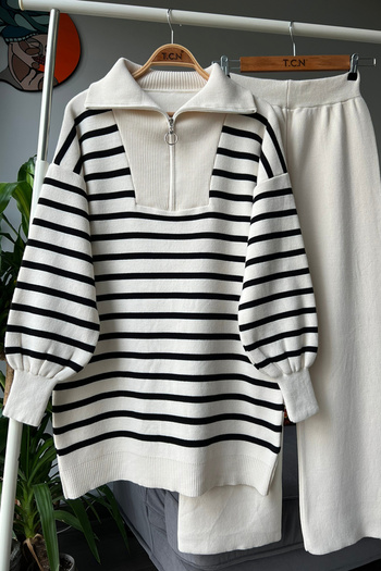 aygüzel Zippered Lower Upper Knitwear Set