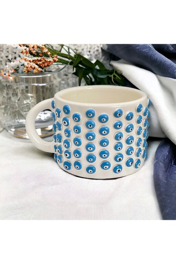 sim atölye Handmade Coffee Mug with Evil Eye Bead Pattern