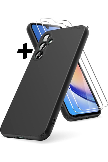 m.tk moveteck Samsung Galaxy M34 Case Camera Protected Soft Silicone + 9H Screen Protective Glass 2in1 Set Soft Cover