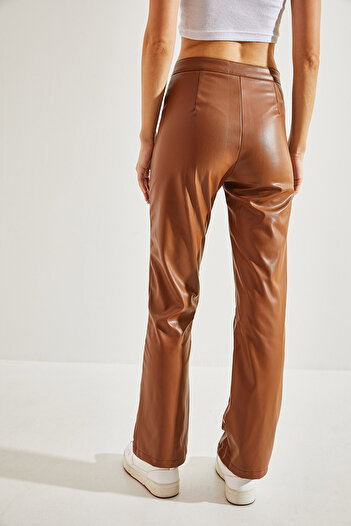 Bianco Lucci Women's Half Flared Leather Trousers